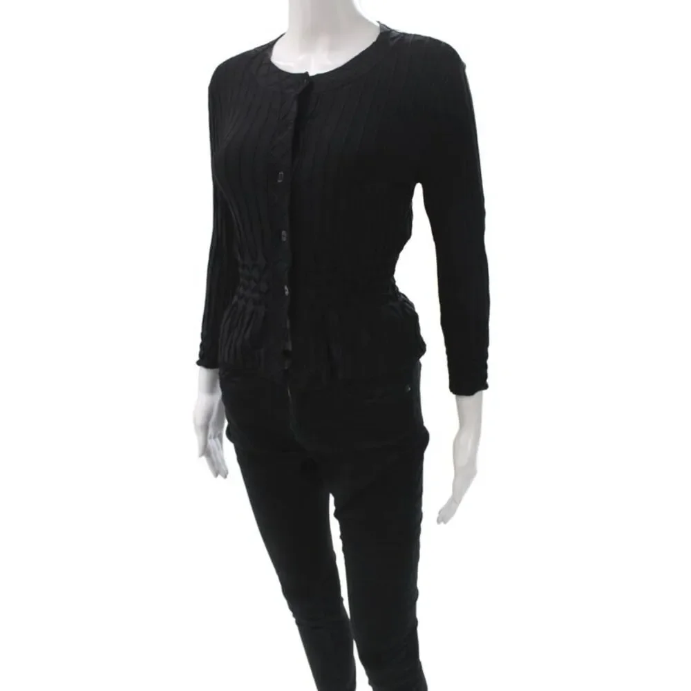Tory Burch Women Cardigan Black Long Sleeve Round Neck Size XS